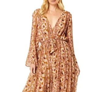 Misa Los Angeles Floral Gia Maxi Dress Poppies Kimono Boho Long Sleeve - Size S